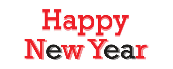 High-Impact Happy New Year Glitch Typography Vector with Bold Offset Shadow and Red Black Contrast