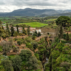 Ronda, Spain. Mirador del Puente Nuevo. Historic town of Andalusia. Travel and tourism beautiful cities of Spain	
