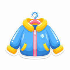 Colorful winter jacket with yellow accents hanging on a hook  