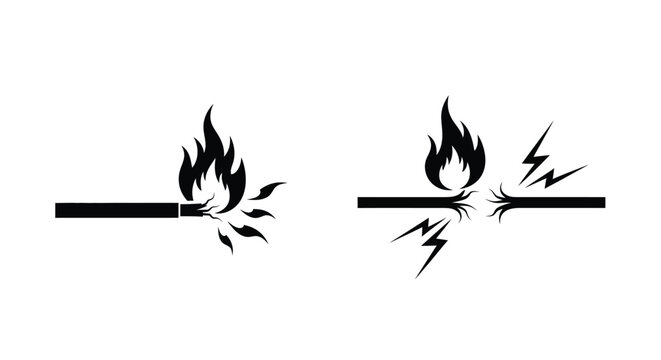 Two burning cigarettes with sparks and lightning bolt designs in black