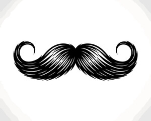 Classic black mustache illustration with curled ends on white background
