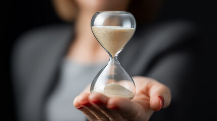Businesswoman holding hourglass symbolizing time and urgency