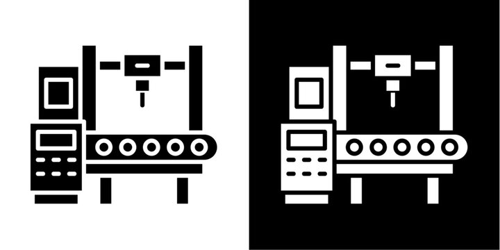 Cnc Machine  Icon Set White Style Collection