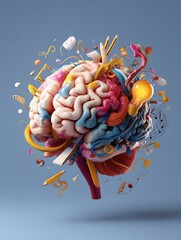 Colorful brain watercolor effect creative idea human science abstract imagination innovation intelligence surreal floating vibrant artistic