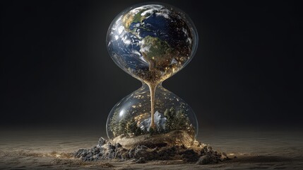 Conceptual image of Earth encased within an hourglass – environment running out of time