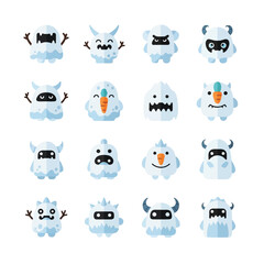 Collection of Cute Yeti Cartoon Characters with Various Expressions. © Adi
