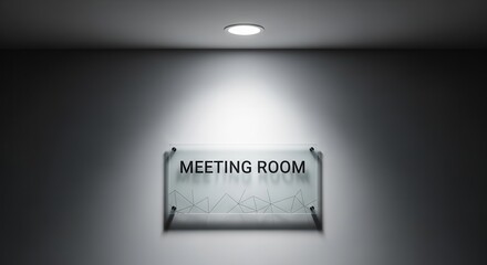 Modern Office Meeting Room Sign Illuminated by Recessed Spotlight and Creative Design