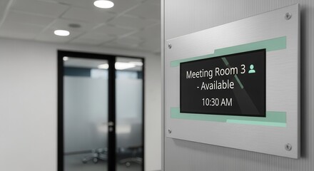 Modern Office Space Displays Meeting Room Availability Information Using A Sleek Digital Signage