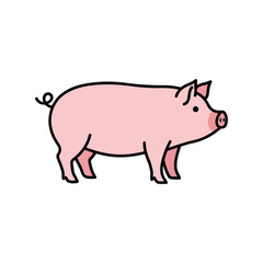 Cute Cartoon Pig Illustration  Pink Farm Animal Vector