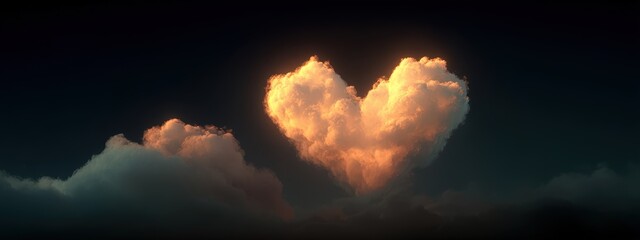 A heart-shaped cloud glows in the night sky filled with stars