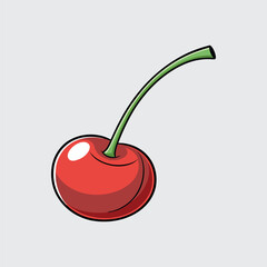Solo Cherry Illustration Vector Juicy Red Fruit with Stem Design Fresh Sweet Summer Treat Icon Isolated Vegetarian Food Ingredient Graphic Clipart Simple Drawing
