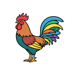 Colorful Rooster Illustration  Farm Chicken Bird Vector