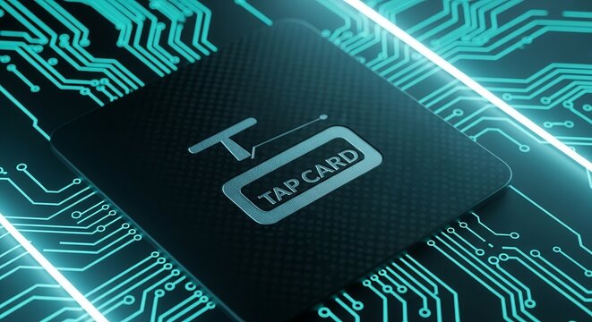 Modern Tap Card Concept Illuminated On Electronic Circuit Board Design - Powered by Adobe