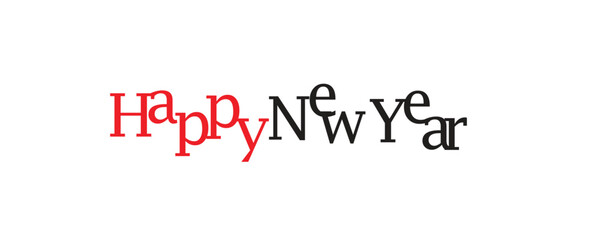 Trendy Layered Happy New Year Typography Vector with Overlap and Mixed Text Sizes for Modern Greeting