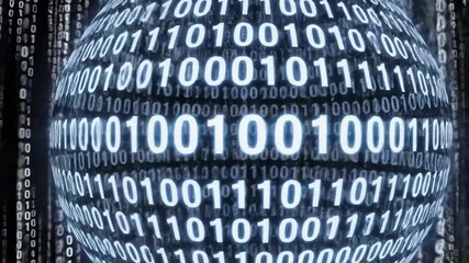 Digital sphere made of binary code in a matrix of data - Powered by Adobe