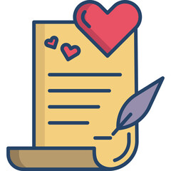 Handwritten Love Letter With Feather Pen And Red Heart Illustration On Transparent Background Romantic Communication Concept