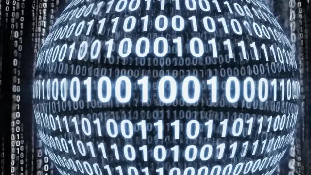 Digital sphere made of binary code in a matrix of data - Powered by Adobe