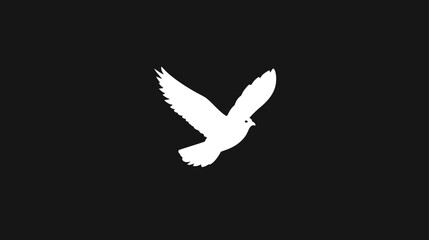 Obraz premium Abstract white bird silhouette flying with spread wings on a stark black backdrop, symbolizing peace, freedom, and spirituality.