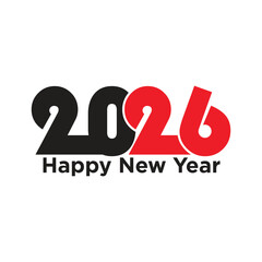 Bold Happy New Year 2026 Vector Logo Design with Intertwined Overlapping Numbers and Dynamic Red Black Geometric Typography