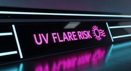 Neon Sign Displays UV Flare Risk with Sun Symbol on Technological Background