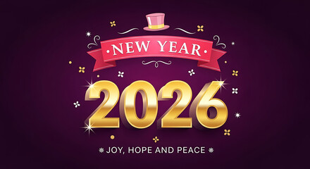 New year 2026 festive greeting with golden text and confetti