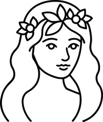 Floral Crown Portrait Line Art Transparent Background