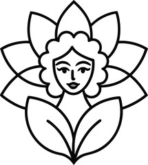 Floral Harmony Portrait Line Art Transparent Background