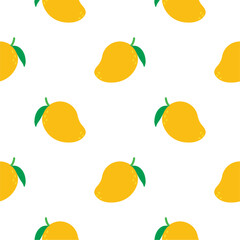Vector seamless pattern with mango fruits. Summer tropical fruits on a white background.