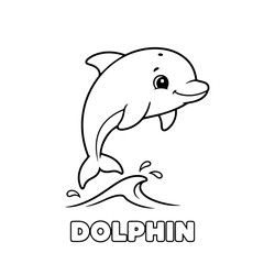 Obraz premium Small Dolphin Jumping,Black and White Cartoon Coloring Page