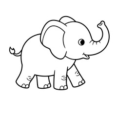 Fototapeta premium Baby Elephant Walking,Simple Cartoon Line Art Coloring Page