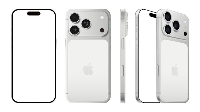 Set of Smart phone Apple iPhone 17 Pro Max in different sides, in official Silver