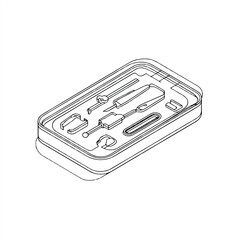 Lock Picking Tools Set in Case Line Art Illustration