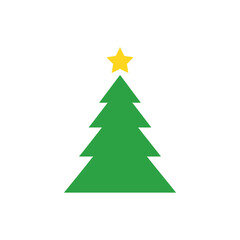 Green christmas tree stands tall with a yellow star on top, symbolizing holiday cheer and festive spirit on a white backdrop.