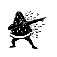 Watermelon fruit character silhouette vector performing dynamic dab pose with energetic motion isolated on white background