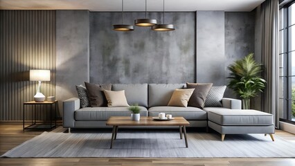 Living room features a gray sofa, wood accents, and plenty of natural