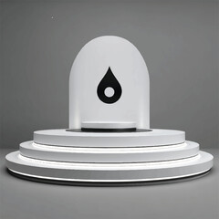 Minimalistic product display podium with water drop logo presentation setup