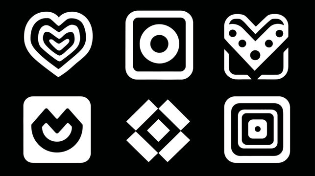 Set of modern minimalist abstract vector icons and symbols on black background. Geometric shapes for design, branding, and identity. - Powered by Adobe