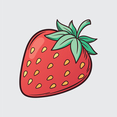 Isolated Strawberry Fruit Vector Design Featuring Green Leaves and Yellow Seeds in Detailed Style Ideal for Summer Designs and Healthy Food and Vitamin Education Projects