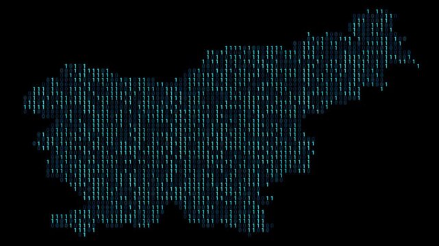 Slovenia Binary code map animation, Digital data visualization, alpha layer