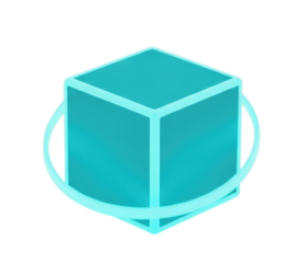 Glowing Cyan Square Cube with Orbital Ring 3D Icon Isolated Cutout Transparent PNG