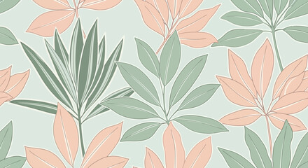 Seamless botanical pattern with pastel colors perfect for textile and wallpaper designs showing