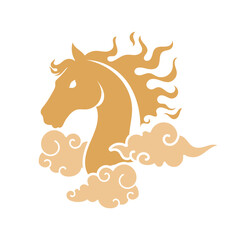 Mythological Fire Horse Amidst Traditional Chinese Clouds - Asian Zodiac Symbol