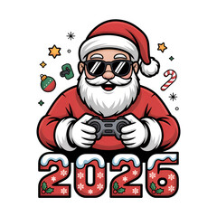 Funny Cool Santa Claus Gamer Holding Joystick 2026 New Year