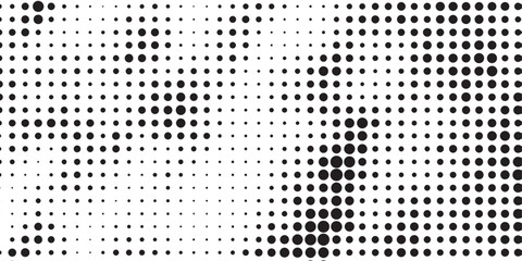 Fototapeta premium Halftone Black and White Circles Gradient Pattern for Backgrounds, creates dynamic backgrounds using simple black and white gradients formed by circular dots varying in size