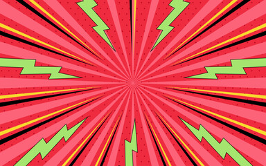 Comic pop art background. Comic book background with thunder and lightning in halftone style.