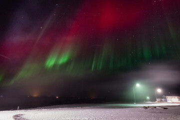 A spectacular display of the aurora borealis, the northern lights. near the Town of Laugervatn, in...