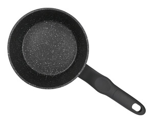 Sauce pan medium sized with handle isolated on a transparent background. Full depth of field. Top view. PNG.