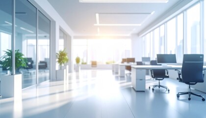 Bright and spacious office space in an unfocused view. Modern blurred background