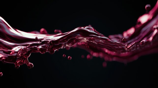 ruby red wine liquid textures flows smoothly and deliciously, against deep black background