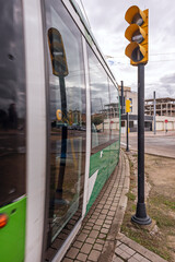 An urban tram that runs through the city
